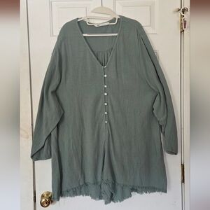 Zara 'Mumbai Jumpsuit' Sage Green Long Sleeve Raw Hem Romper